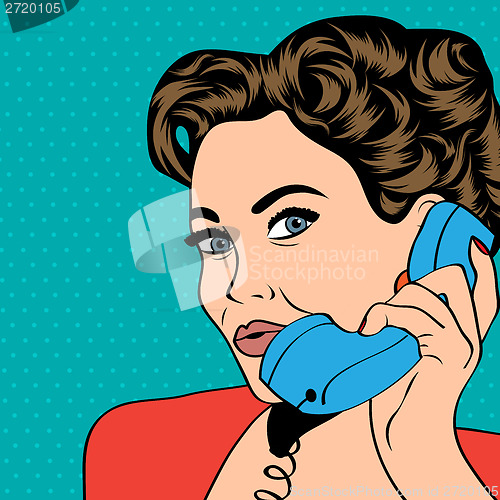 Image of woman chatting on the phone, pop art illustration