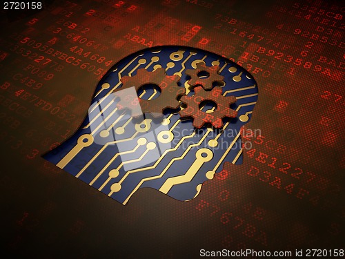 Image of Education concept: Head With Gears on digital screen background