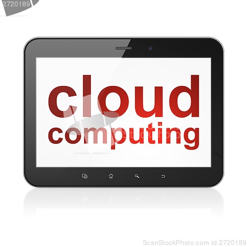 Image of Cloud networking concept: Cloud Computing on tablet pc computer