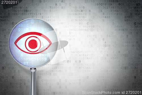 Image of Safety concept:  Eye with optical glass on digital background