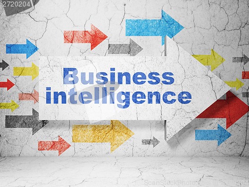 Image of Finance concept: arrow with Business Intelligence on grunge wall background