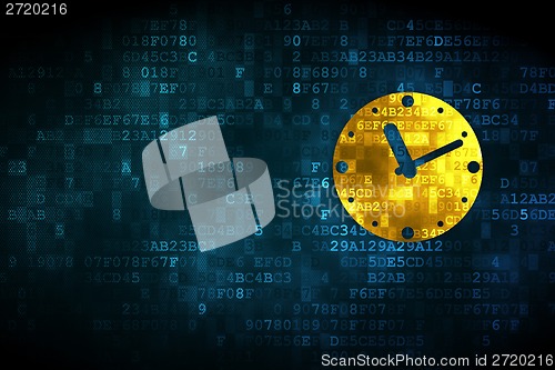 Image of Timeline concept: Clock on digital background