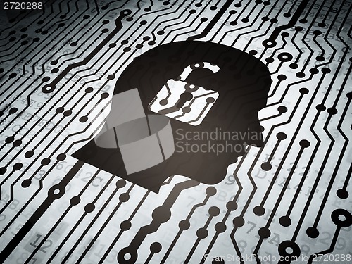 Image of Business concept: circuit board with Head With Padlock
