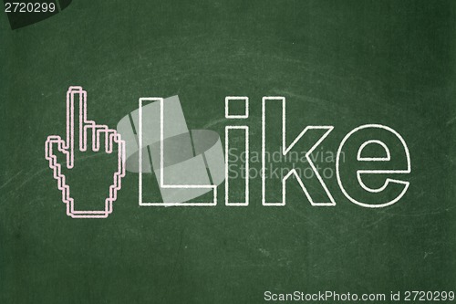 Image of Social network concept: Mouse Cursor and Like on chalkboard background