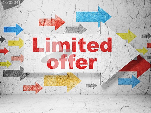 Image of Business concept: arrow with Limited Offer on grunge wall background
