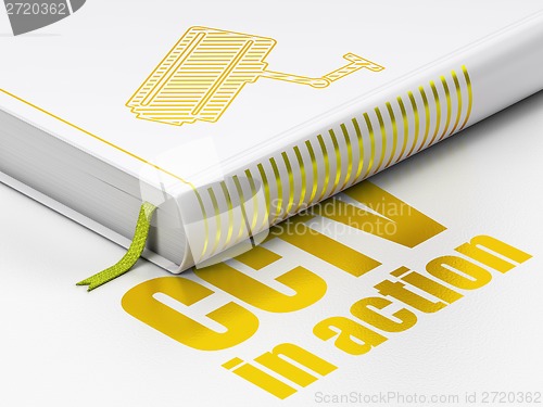 Image of Safety concept: book Cctv Camera, CCTV In action on white background