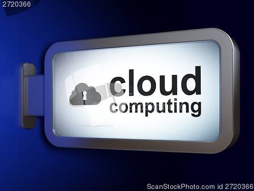 Image of Cloud computing concept: Cloud Computing and Cloud With Keyhole on billboard background
