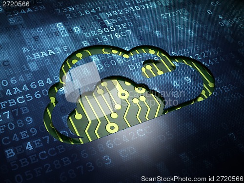 Image of Cloud networking concept: Cloud on digital screen background