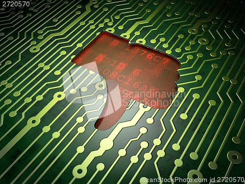 Image of Social network concept: Thumb Down on circuit board background