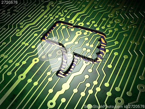 Image of Social media concept: Thumb Down on circuit board background