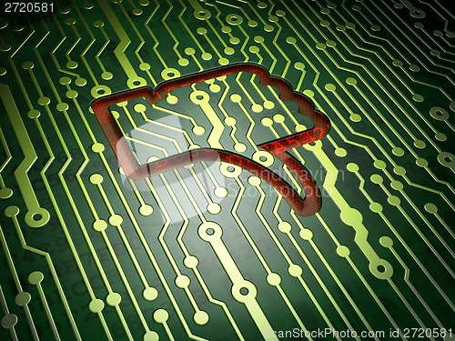 Image of Social network concept: Thumb Down on circuit board background