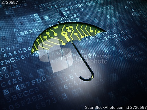 Image of Protection concept: Umbrella on digital screen background