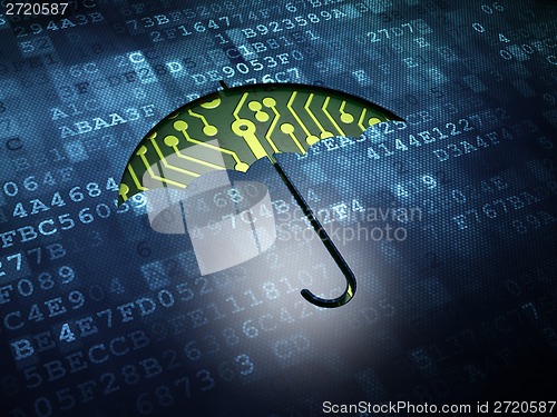 Image of Protection concept: Umbrella on digital screen background