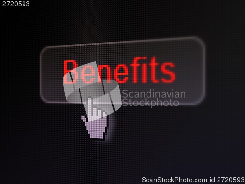 Image of Finance concept: Benefits on digital button background