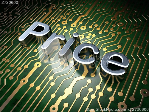 Image of Advertising concept: Price on circuit board background