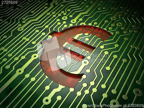 Image of Currency concept: Euro on circuit board background