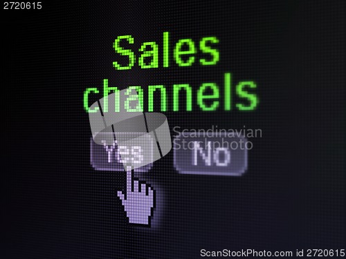 Image of Advertising concept: Sales Channels on digital computer screen