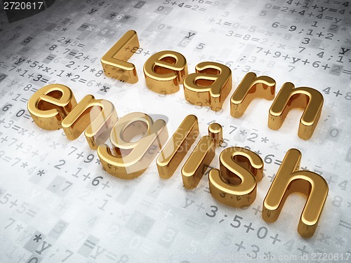 Image of Education concept: Golden Learn English on digital background