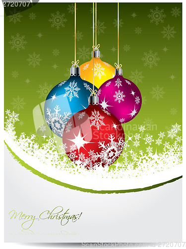 Image of Green christmas card design with decorations