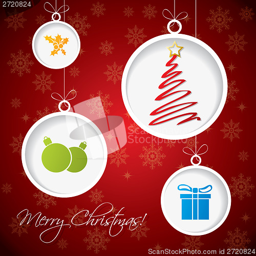 Image of Christmas greeting card design with decorations