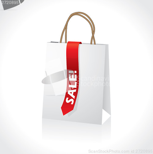 Image of Shopping white paperbag with red ribbon