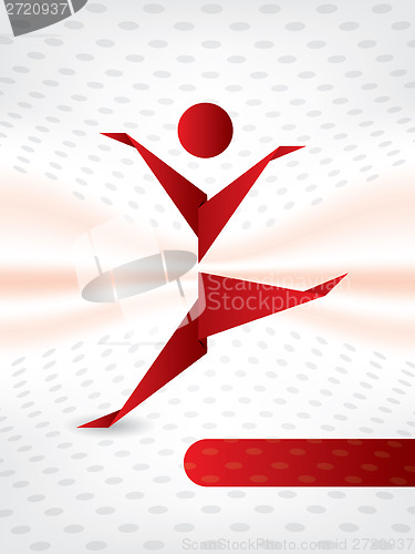 Image of Origami person jumping with dotted background 