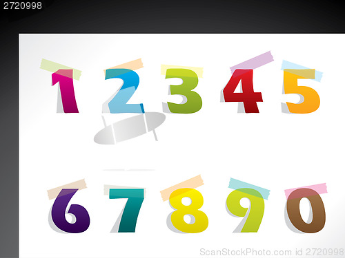 Image of Color paper numbers sticked to background with tape