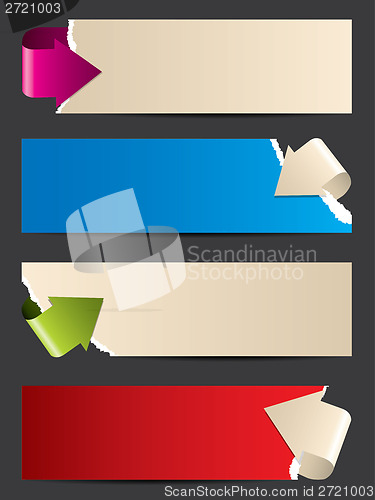 Image of Ripped paper banners with bending arrows