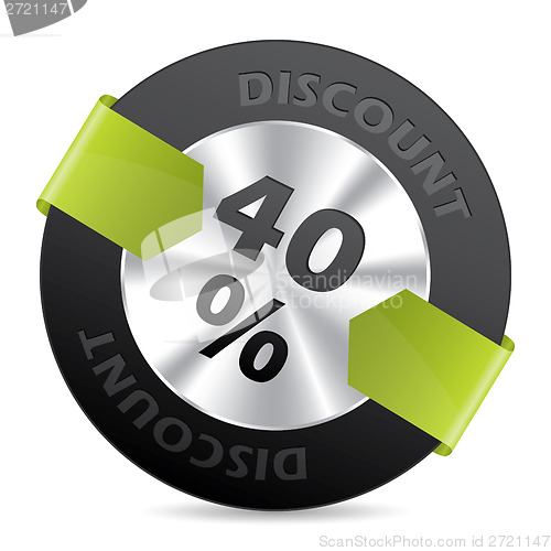 Image of 40% discount badge with green arrow ribbon