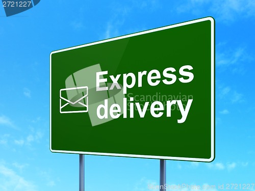 Image of Finance concept: Express Delivery and Email on road sign background