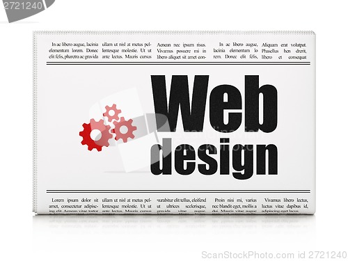 Image of Web design concept: newspaper with Web Design and Gears