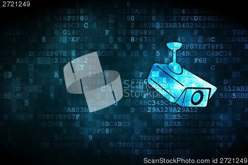 Image of Protection concept: Cctv Camera on digital background