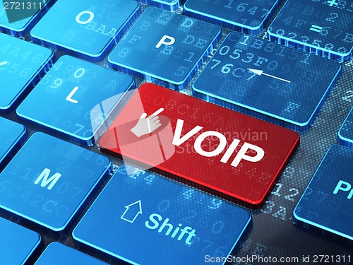 Image of Web design concept: Mouse Cursor and VOIP on computer keyboard background