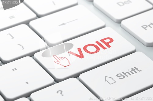 Image of Web development concept: Mouse Cursor and VOIP on computer keyboard background