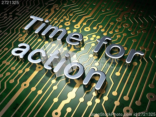 Image of Timeline concept: Time for Action on circuit board background