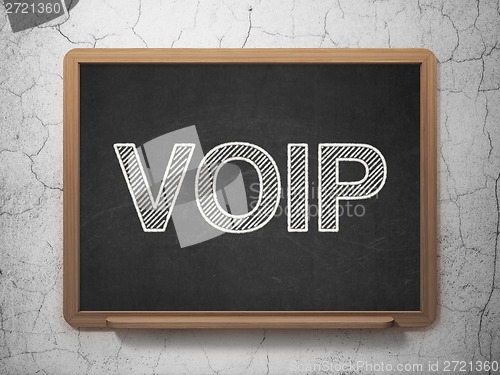 Image of Web design concept: VOIP on chalkboard background