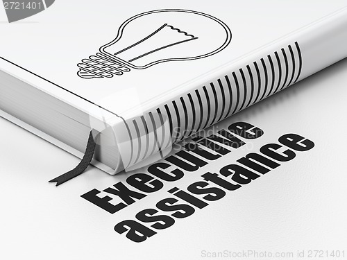 Image of Finance concept: book Light Bulb, Executive Assistance on white background