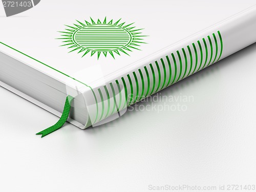 Image of Tourism concept: closed book, Sun on white background