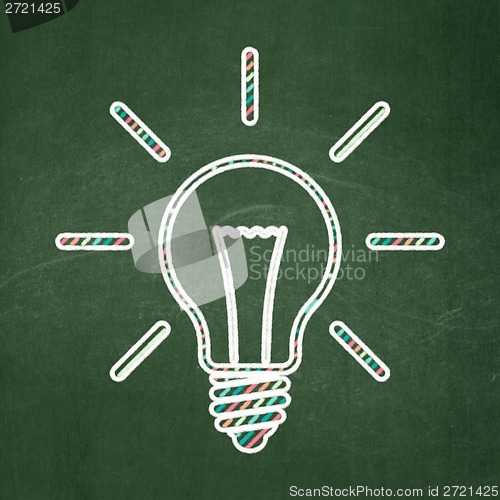 Image of Finance concept: Light Bulb on chalkboard background