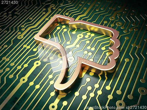 Image of Social network concept: Thumb Down on circuit board background