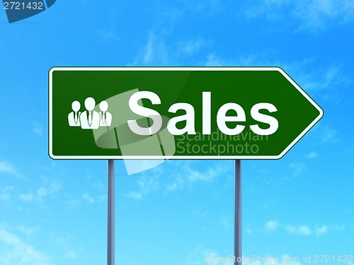 Image of Marketing concept: Sales and Business People on road sign background