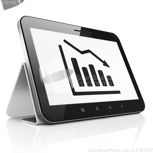 Image of Advertising concept: Decline Graph on tablet pc computer