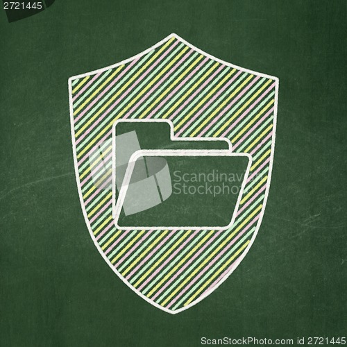 Image of Finance concept: Folder With Shield on chalkboard background