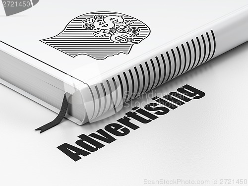 Image of Marketing concept: book Head With Finance Symbol, Advertising on white background