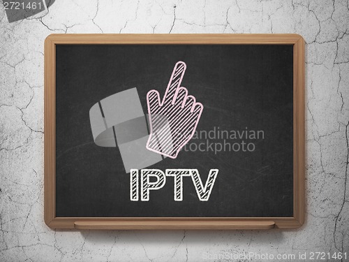 Image of Web development concept: Mouse Cursor and IPTV on chalkboard background