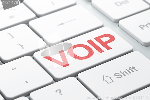 Image of SEO web development concept: VOIP on computer keyboard background