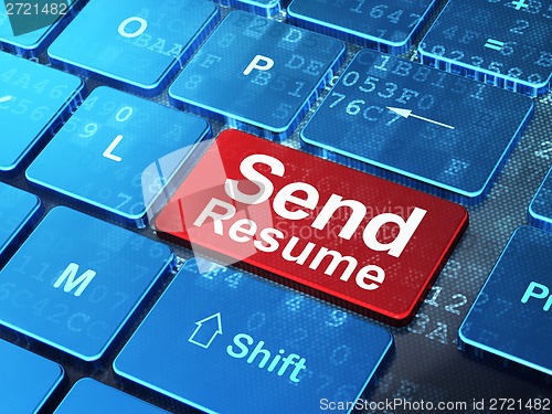Image of Finance concept: Send Resume on computer keyboard background