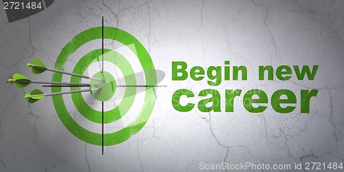 Image of Finance concept: target and Begin New Career on wall background