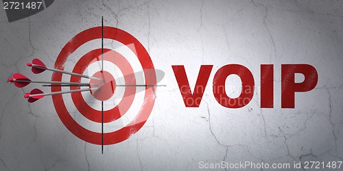 Image of Web design concept: target and VOIP on wall background