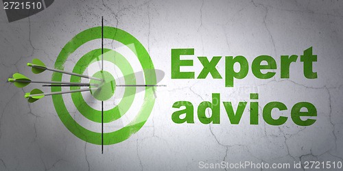 Image of Law concept: target and Expert Advice on wall background